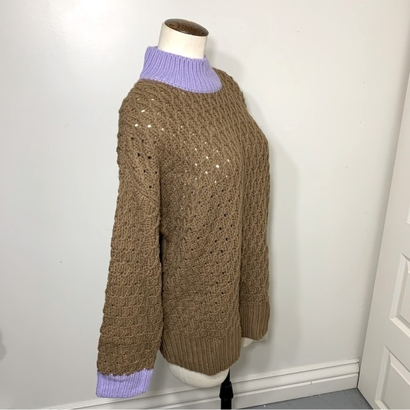 Nwt femme by design NY chunky fisherman brown purple boho open knit sweater sz M - Picture 4 of 12